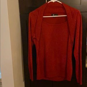 Red woman’s light sweater